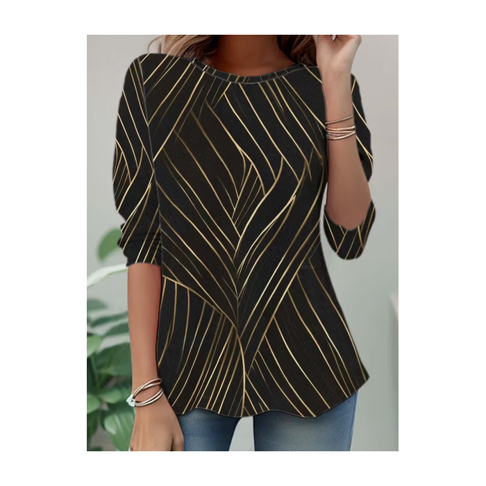 Women Abstract Long Sleeve Tee T-shirt Crew Neck Casual Spring/Fall Tunic Top