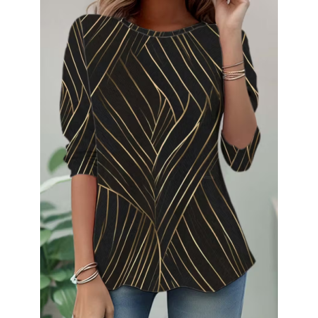 Women Abstract Long Sleeve Tee T-shirt Crew Neck Casual Spring/Fall Tunic Top