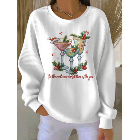 Women Christmas Crew Neck Printing Casual Spring/Fall Long Sleeve Sweatshirt