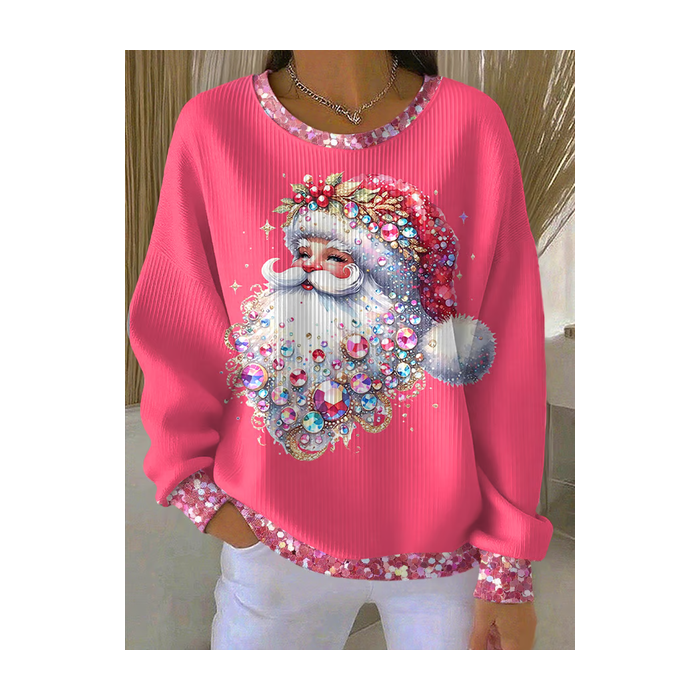 Women Santa Claus Crew Neck Printing Casual Spring/Fall Long Sleeve Sweatshirt