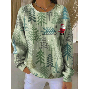 Women Santa Claus Crew Neck Printing Casual Spring/Fall Long Sleeve Sweatshirt