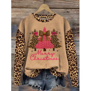 Women Leopard Crew Neck Printing Casual Spring/Fall Long Sleeve Sweatshirt