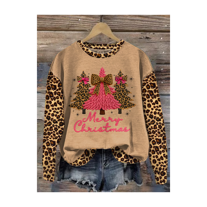 Women Leopard Crew Neck Printing Casual Spring/Fall Long Sleeve Sweatshirt