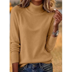 Women Plain Spring/Fall Casual Long Sleeve Turtleneck Cotton Sweater