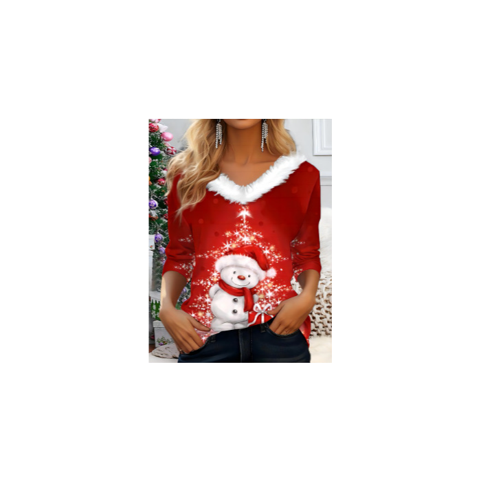 Women Geometric Long Sleeve Tee T-shirt V Neck Printing Casual Spring/Fall Top