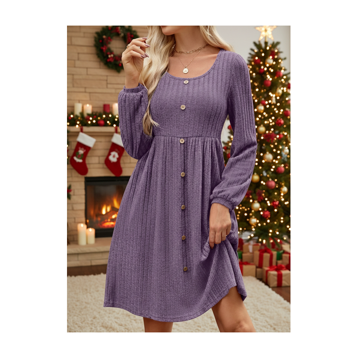 Women's Long Sleeve Summer Plain Dress Crew Neck Balloon Sleeve Daily Going Out Casual Knee Length A-Line