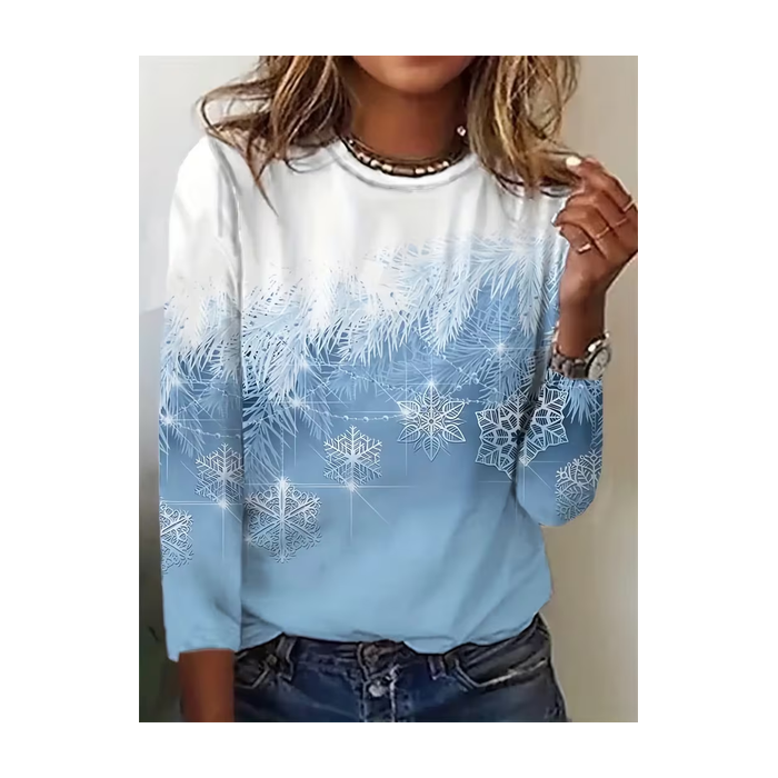 Women Christmas Long Sleeve Tee T-shirt Crew Neck Printing Casual Spring/Fall Graphic Tee Top