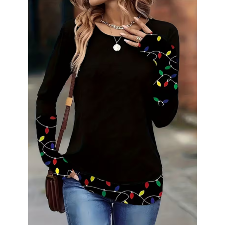 Women Christmas Long Sleeve Tee T-shirt Crew Neck Printing Casual Spring/Fall Graphic Tee Top