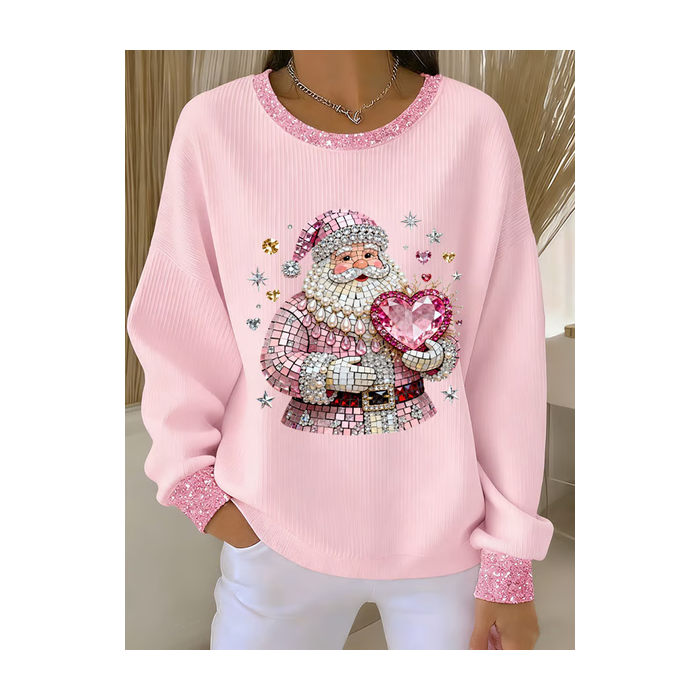 Women Santa Claus Crew Neck Printing Casual Spring/Fall Long Sleeve Sweatshirt