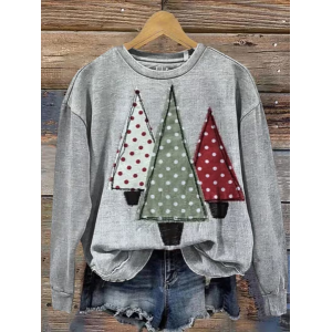 Women Christmas Crew Neck Printing Casual Spring/Fall Long Sleeve Sweatshirt
