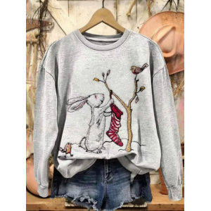 Women Bird Crew Neck Printing Casual Spring/Fall Long Sleeve Sweatshirt