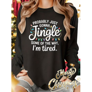 Women Christmas Long Sleeve Tee T-shirt Crew Neck Printing Casual Spring/Fall Graphic Tee Top