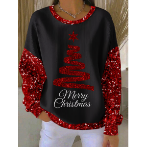 Women Christmas Crew Neck Printing Casual Spring/Fall Long Sleeve Sweatshirt
