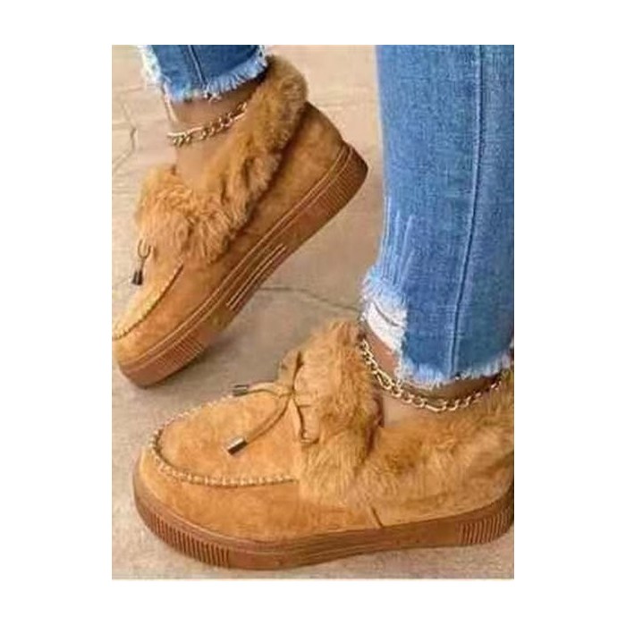 Women Winter Christmas Black Faux Fur Flat Heel Snow Boots