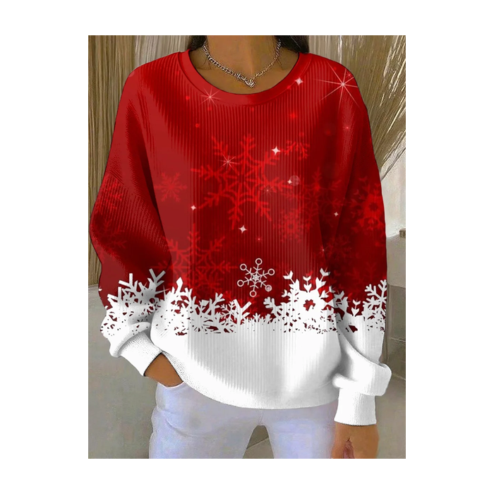 Women Christmas Crew Neck Printing Casual Spring/Fall Long Sleeve Sweatshirt