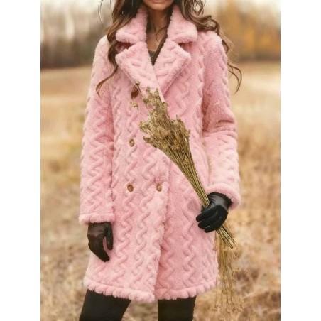 Women's Plain Winter Outerwear Casual Jacquard Mid-long Shawl Collar Overcoat