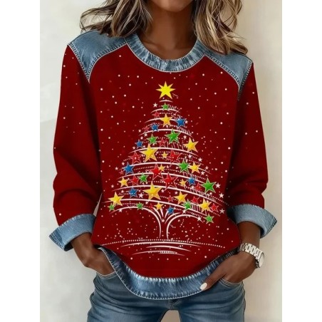 Women Star Crew Neck Printing Vintage Spring/Fall Long Sleeve Sweatshirt