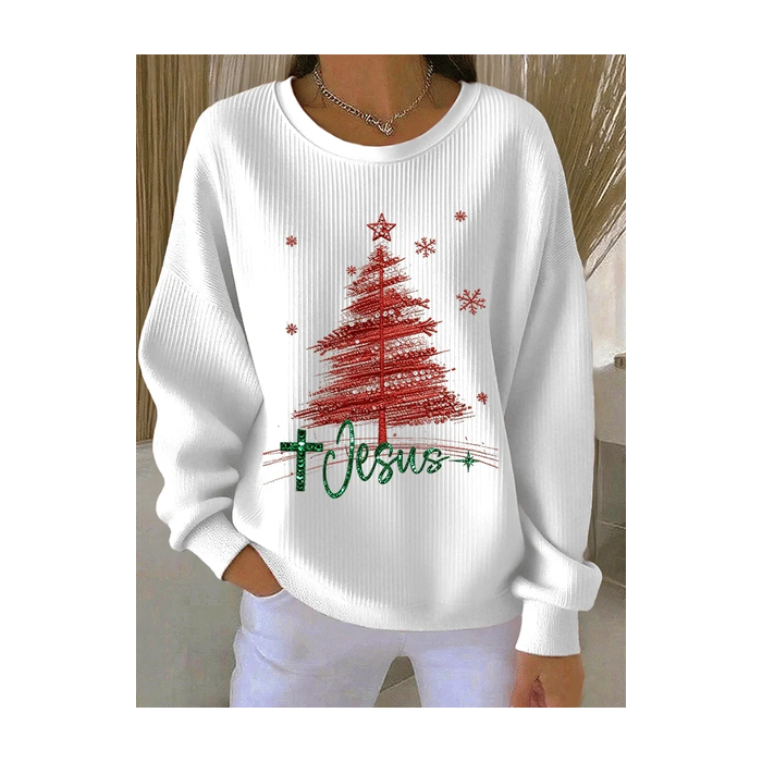 Women Christmas Crew Neck Printing Casual Spring/Fall Long Sleeve Sweatshirt