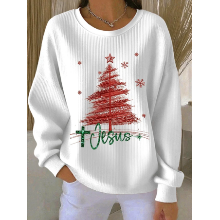 Women Christmas Crew Neck Printing Casual Spring/Fall Long Sleeve Sweatshirt