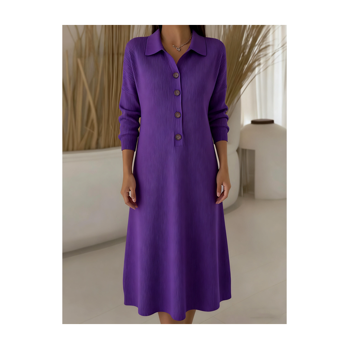Women Plain Long Sleeve Autumn Dress Shawl Collar Daily Casual Maxi H-Line Dress