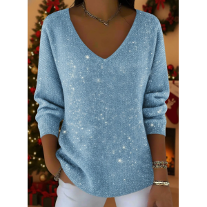 Women Christmas Long Sleeve Tee T-shirt V Neck Printing Casual Spring/Fall Top