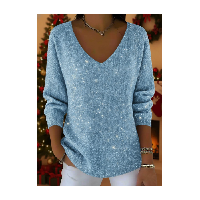 Women Christmas Long Sleeve Tee T-shirt V Neck Printing Casual Spring/Fall Top