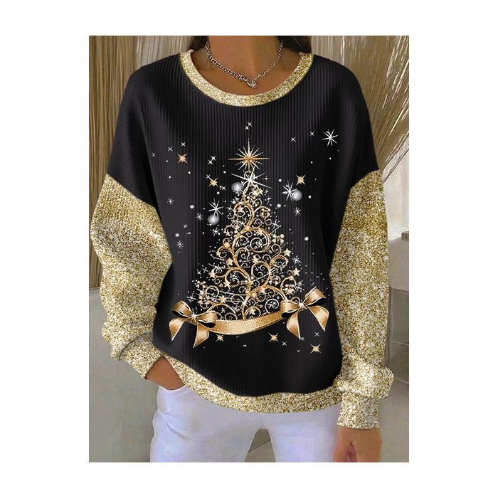 Women Christmas Crew Neck Printing Casual Spring/Fall Long Sleeve Sweatshirt