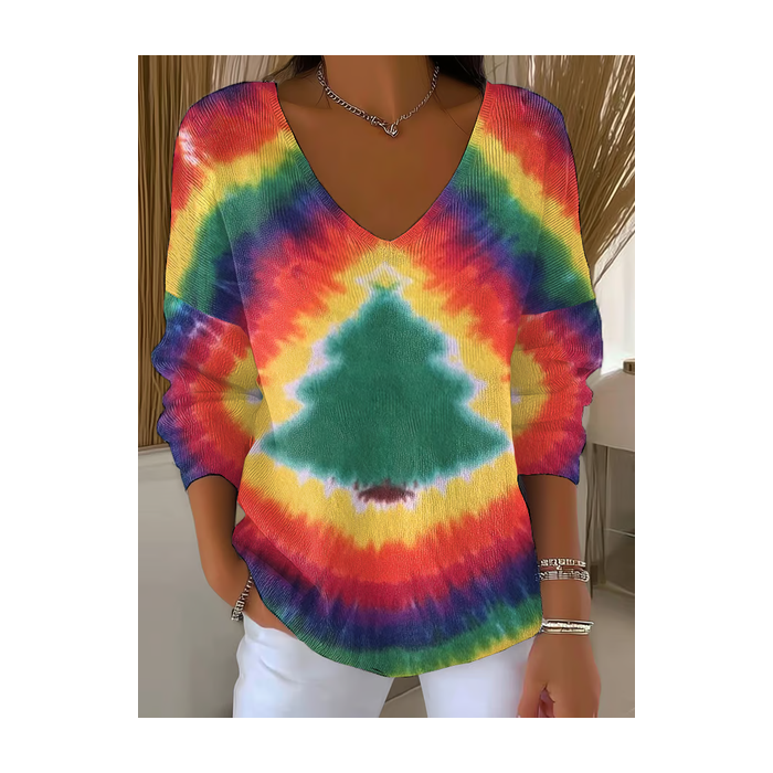 Women Christmas Long Sleeve Tee T-shirt V Neck Printing Casual Spring/Fall Top