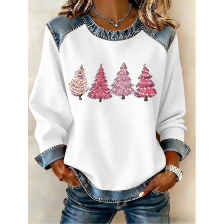 Women Christmas Crew Neck Printing Vintage Spring/Fall Long Sleeve Sweatshirt
