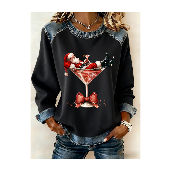 Women Santa Claus Crew Neck Printing Vintage Spring/Fall Long Sleeve Sweatshirt