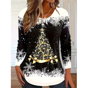Women Christmas Long Sleeve Tee T-shirt Crew Neck Printing Casual Spring/Fall Graphic Tee Top