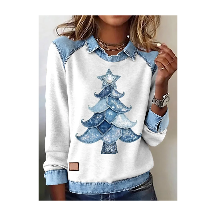 Women Christmas Shawl Collar Vintage Spring/Fall Long Sleeve Sweatshirt