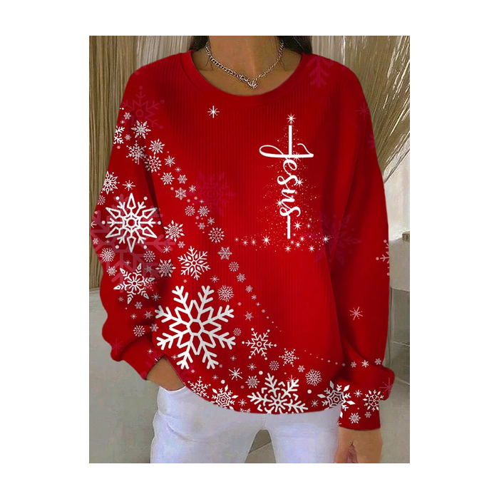 Women Christmas Crew Neck Printing Casual Spring/Fall Long Sleeve Sweatshirt