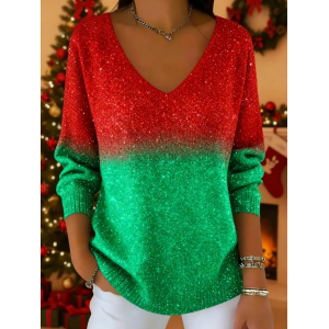 Women Abstract Long Sleeve Tee T-shirt V Neck Printing Casual Spring/Fall Top