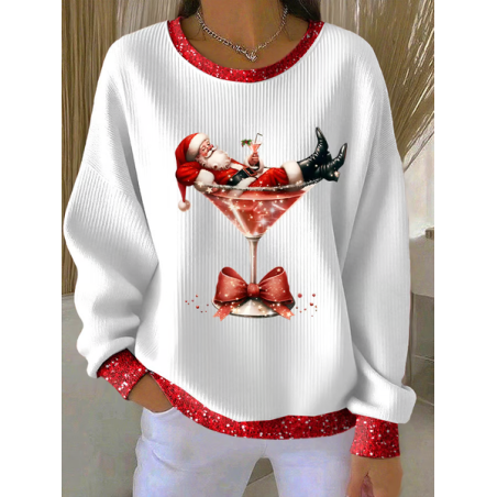 Women Santa Claus Crew Neck Printing Casual Spring/Fall Long Sleeve Sweatshirt