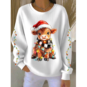 Women Christmas Crew Neck Printing Casual Spring/Fall Long Sleeve Sweatshirt