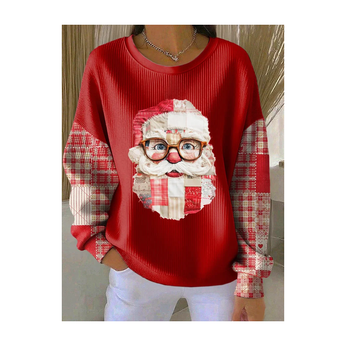 Women Santa Claus Crew Neck Printing Casual Spring/Fall Long Sleeve Sweatshirt