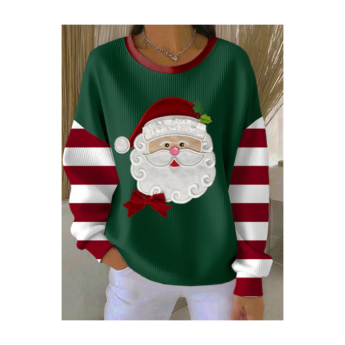 Women Striped Crew Neck Printing Casual Spring/Fall Long Sleeve Sweatshirt