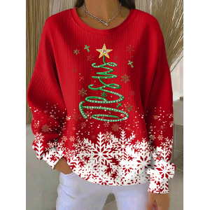 Women Christmas Crew Neck Printing Casual Spring/Fall Long Sleeve Sweatshirt