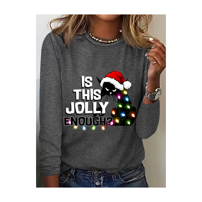 Women Christmas Long Sleeve Tee T-shirt Crew Neck Casual Spring/Fall Top