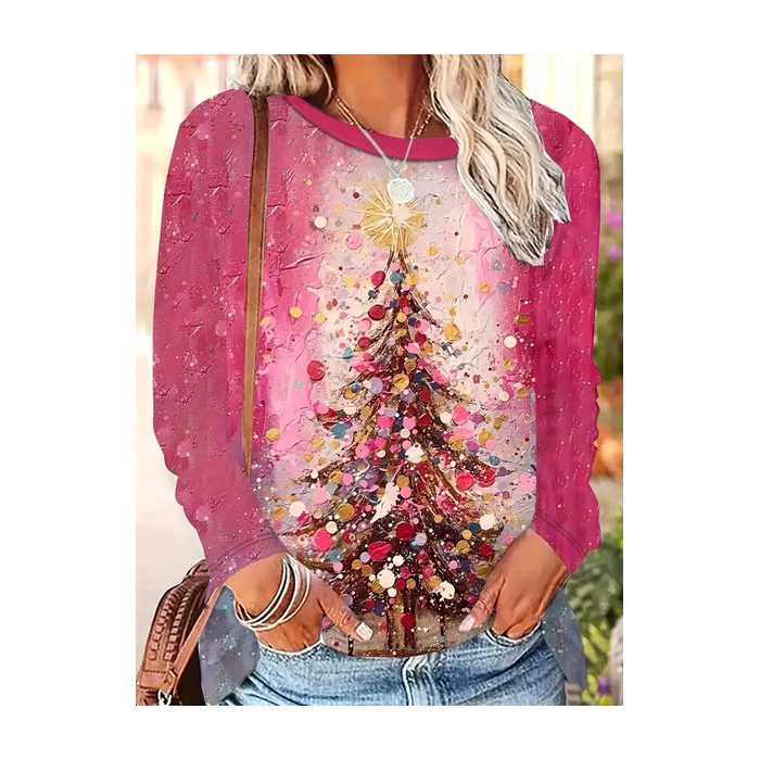 Women Christmas Long Sleeve Tee T-shirt Crew Neck Printing Casual Spring/Fall Graphic Tee Top