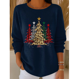 Women Christmas Tree Printing Spring/Fall Casual Long Sleeve Crew Neck Sweater