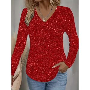 Women Christmas Long Sleeve Tee T-shirt V Neck Printing Casual Spring/Fall Graphic Tee Top