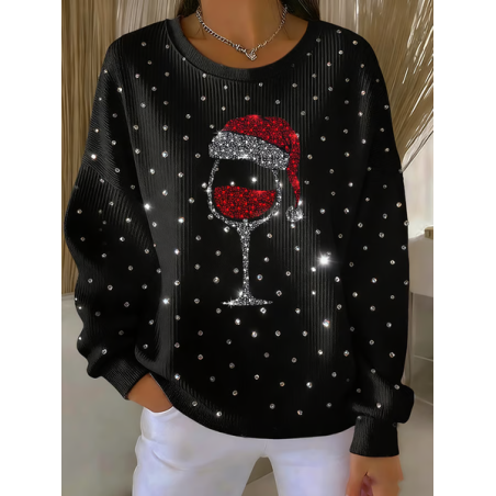 Women Christmas Crew Neck Printing Casual Spring/Fall Long Sleeve Sweatshirt