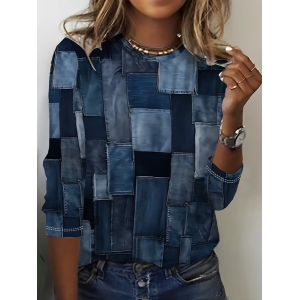 Women Abstract Long Sleeve Tee T-shirt Crew Neck Printing Casual Spring/Fall Graphic Tee Top