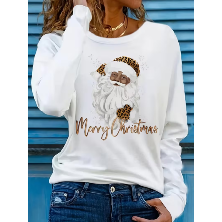 Women Santa Claus Long Sleeve Tee T-shirt Crew Neck Printing Casual Spring/Fall Graphic Tee Top