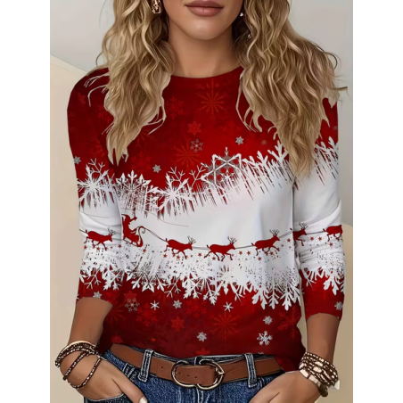 Women Christmas Long Sleeve Tee T-shirt Crew Neck Printing Casual Spring/Fall Graphic Tee Top