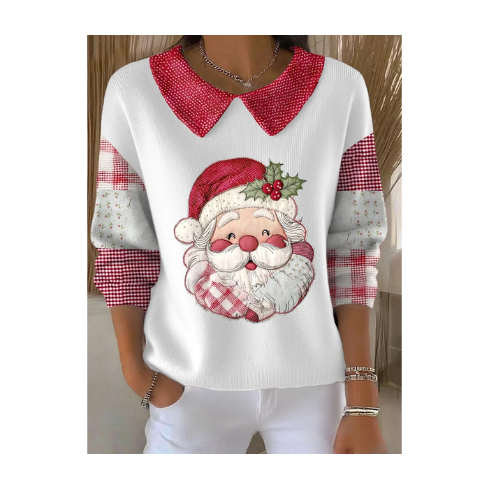 Women Santa Claus Printing Spring/Fall Casual Long Sleeve Shawl Collar Sweater