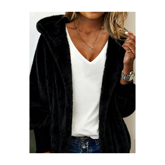 Women's Plain Winter Outerwear Casual Split Joint Mid-long Hoodie Overcoat