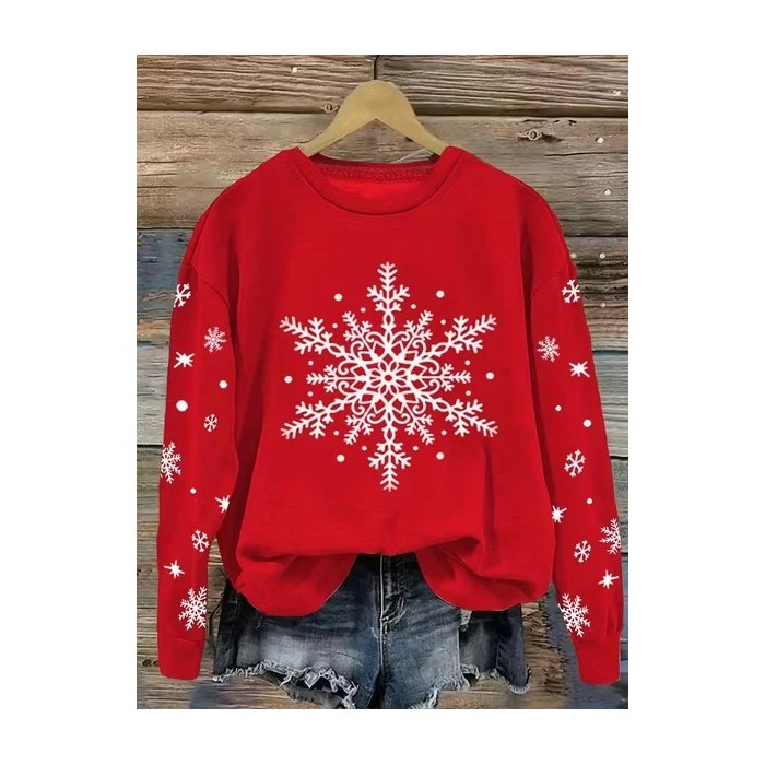 Women Christmas Crew Neck Printing Casual Spring/Fall Long Sleeve Sweatshirt